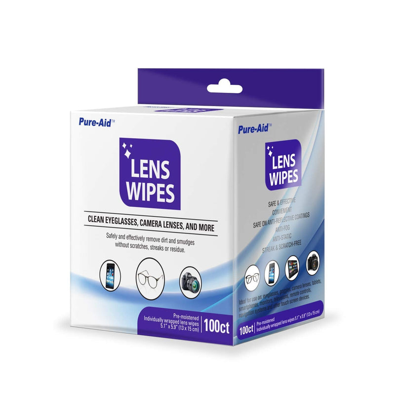 Pure-Aid Lens Wipes, Cleans Eyeglasses, Camera Lenses, Smart Phones and More - 100ct (Individually Wrapped Wipes) per pack (1pk) Lense Wipes 100ct (1pk) - NewNest Australia