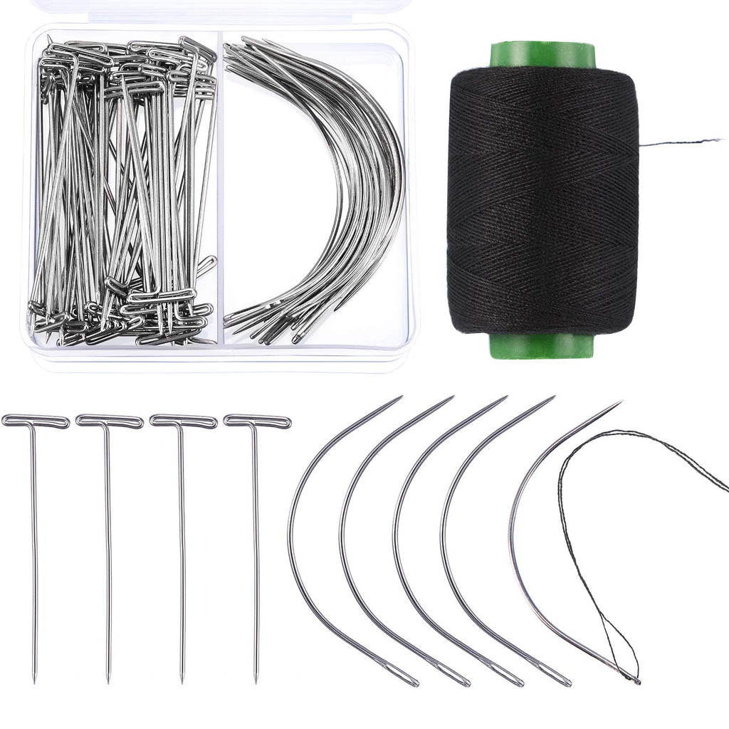 Boao 70 Pieces Wig Making Pins Needles Set, Wig T Pins and C Curved Needles with 328 Yard Thread for Wig Making, Blocking Knitting, Modelling and Crafts - NewNest Australia