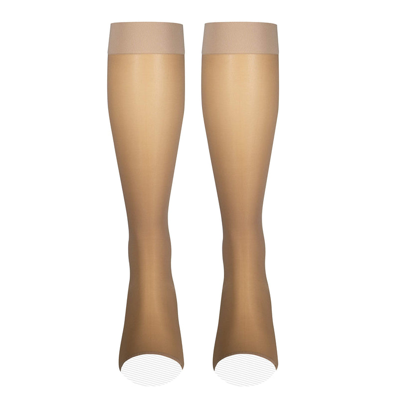 NuVein Sheer Compression Stockings, 15-20 mmHg Support, Fashionable Medium Denier, Knee High, Open Toe, Beige, Medium Medium (1 Pair) - NewNest Australia