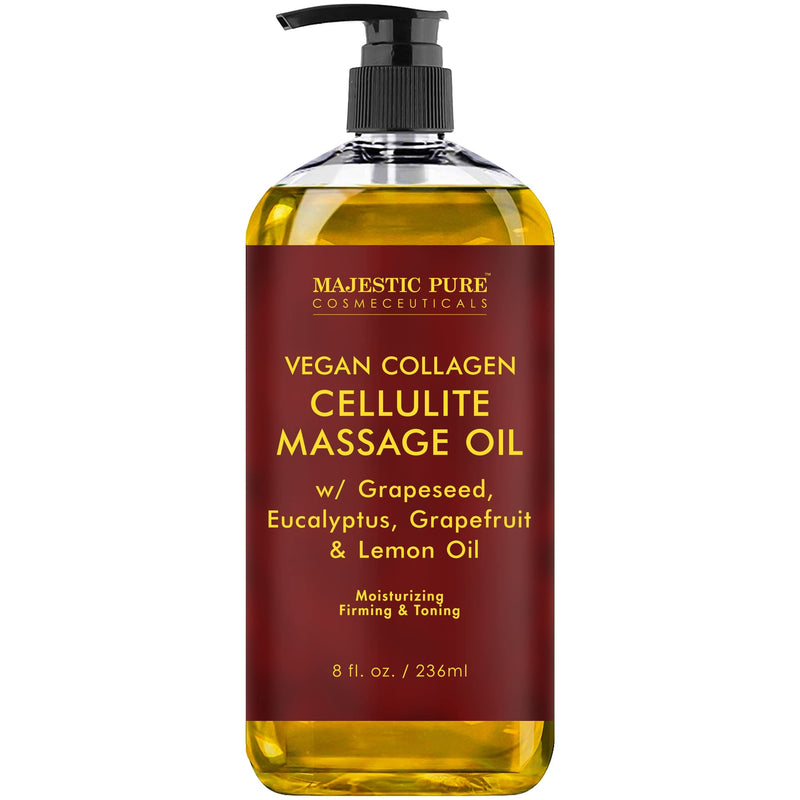 MAJESTIC PURE Cellulite Massage Oil - with Vegan Collagen & Stem Cells, Unique Blend of Massage Essential Oils - Anti Cellulite Oil Improves Skin Tightening and Firming, 8 fl oz 8 Fl Oz (Pack of 1) - NewNest Australia