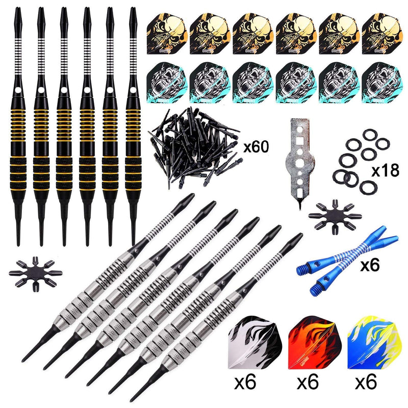 ONE80 Soft Tip Darts Set, 16grams, 12 Pack Steel/Brass Barrel, with Extra Flights, Aluminum Shafts, Flight Protectors and Tool Kit Steel Barrel - NewNest Australia
