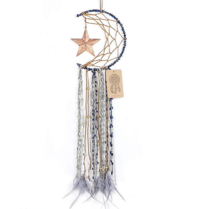 NewNest Australia - Dremisland Blue Dream Catcher Handmade Half Circle Moon Design Dream Catcher Feather Hanging with Star Home Decoration Ornament Festival Gift (Moon& Star) 