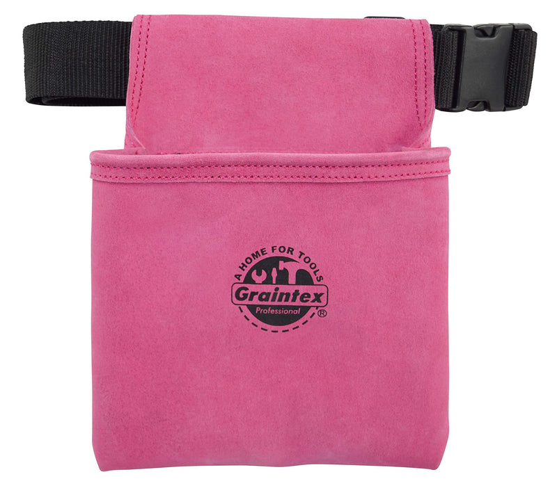 Graintex SS2281 One Pocket Nail & Tool Pouch Pink Color Suede Leather with 2” Webbing Belt for Constructors, Electricians, Plumbers, Handymen - NewNest Australia