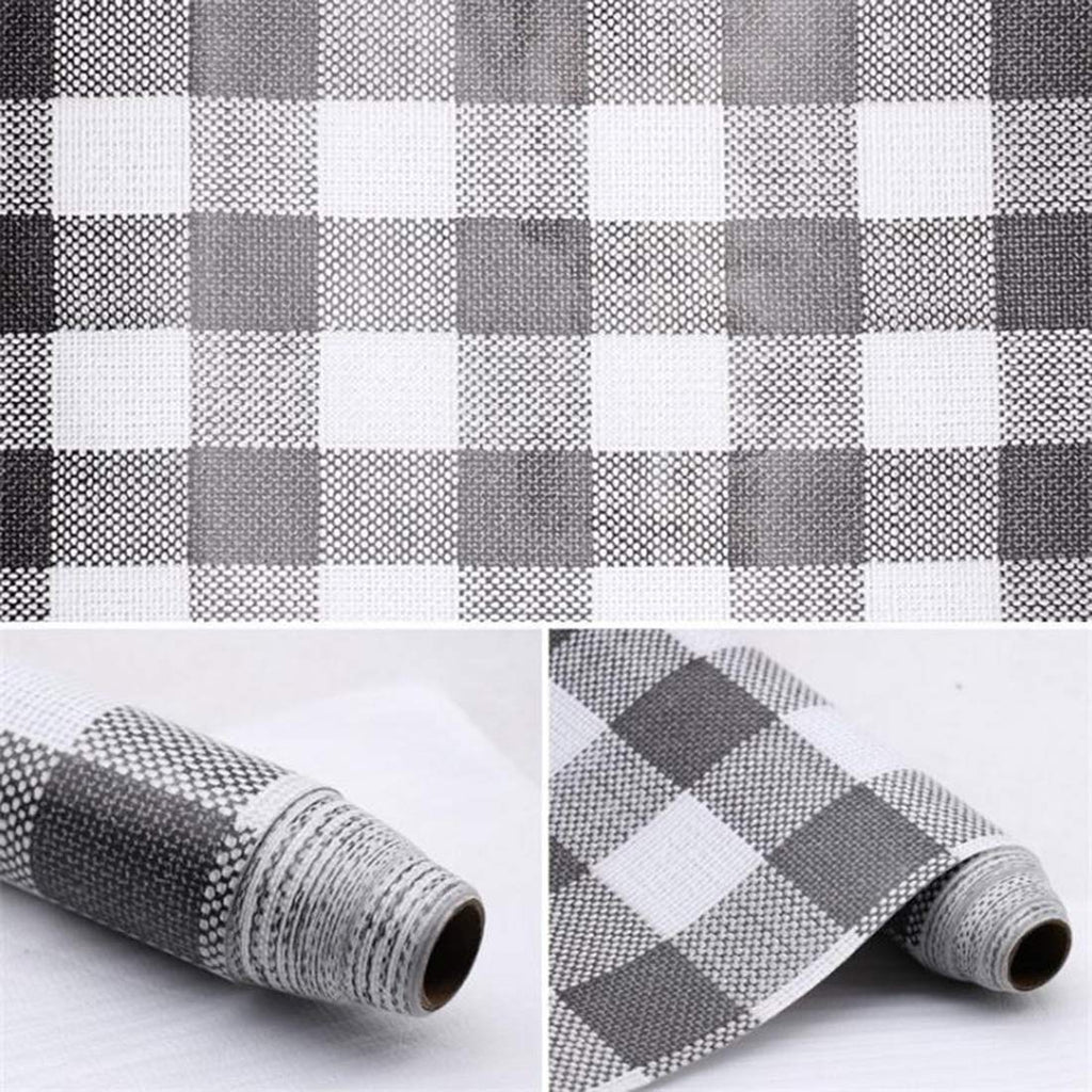 NewNest Australia - Self Adhesive Vinyl Faux Gingham Plaid Cloth Look Shelf Drawer Liner Paper for Dresser Cabinets Furniture Pantry Bookshelves Closet Shelving Table Countertop Crafts School Projects 17.7x78 Inch (Grey) 