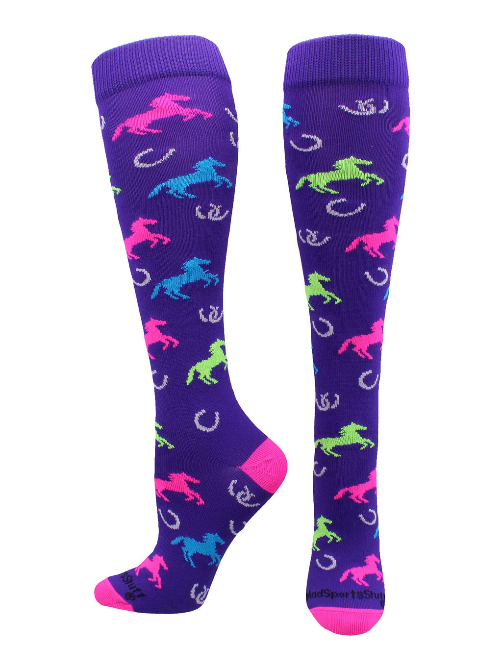 MadSportsStuff Peace Love Unicorn Over The Calf Athletic Socks Purple/Neon Pink Medium - NewNest Australia