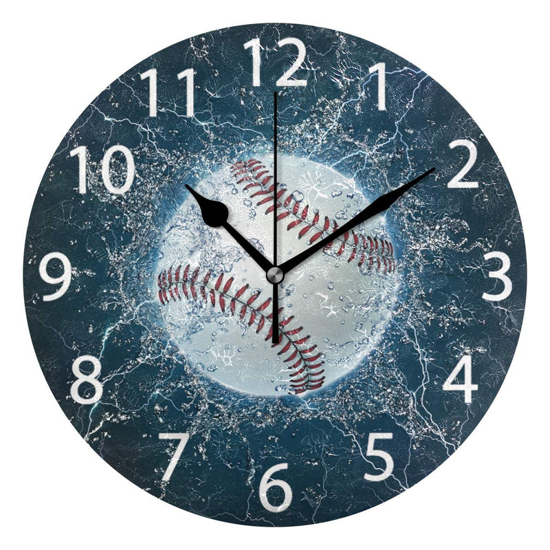 NewNest Australia - senya Baseball Round Wall Clock, Silent Non Ticking Oil Painting Decorative for Home Office School Clock Art Color 6 