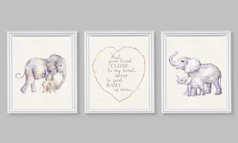 Nursery Art Elephant Wall Print Dumbo Quote Rest Your Head Close to My Heart (Set of 3) 8x10 - NewNest Australia