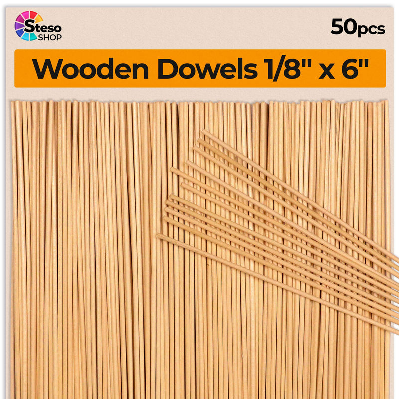 Wooden Dowel Rods 6 inch - 1/8 Hardwood Dowels - Craft Dowels for Woodworking Project 50 pcs - for Model Building Games Kids Crafts Handmade Gifts Home Decor (1/8)… Wooden Dowels 1/8 6-inch 50pcs - NewNest Australia
