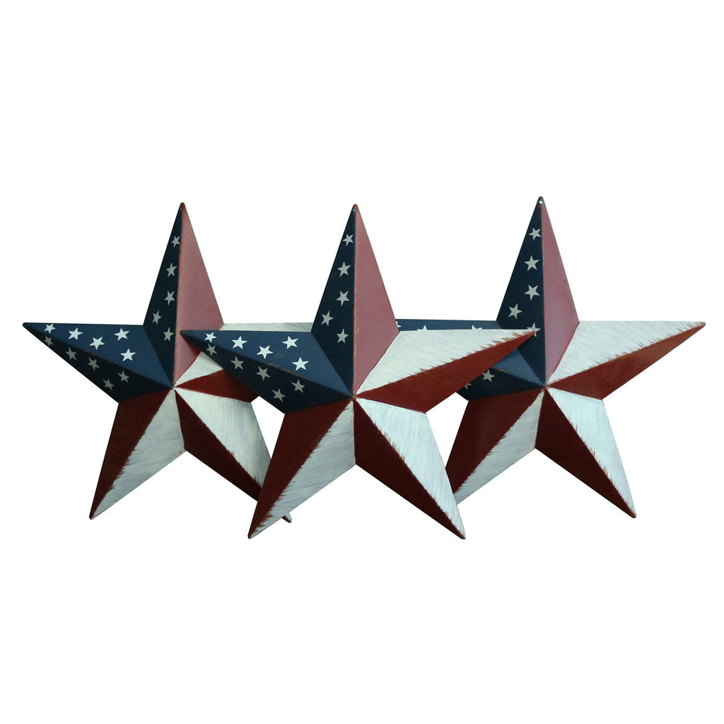 NewNest Australia - CVHOMEDECO. Rustic Antique Gifts American Flag Metal Barn Star Wall/Door Decor, 12-Inch, Set of 3. 12 inch 