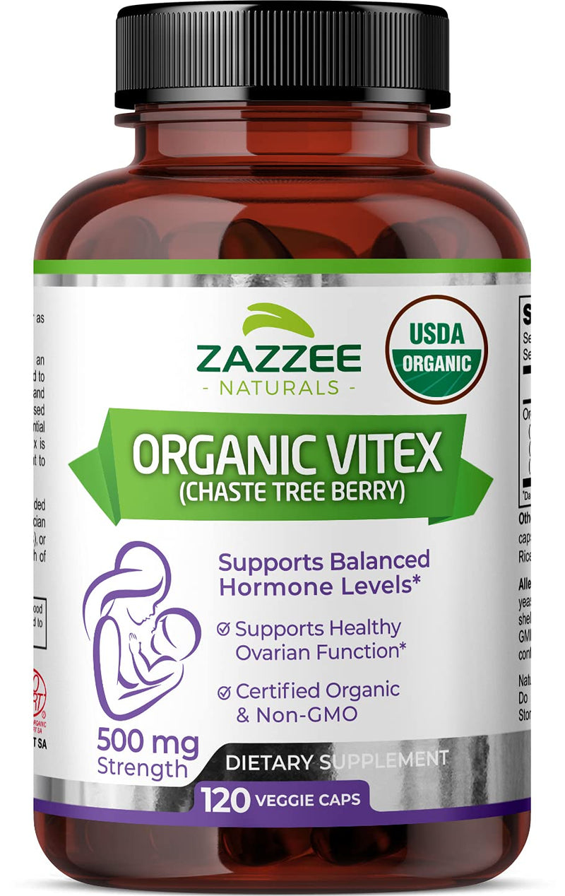 Zazzee USDA Organic Vitex, 500 mg Strength, 120 Vegan Capsules, USDA Certified Organic, Potent 4:1 Extract, Made from Whole Organic Chaste Berry, Vegan, All-Natural and Non-GMO - NewNest Australia