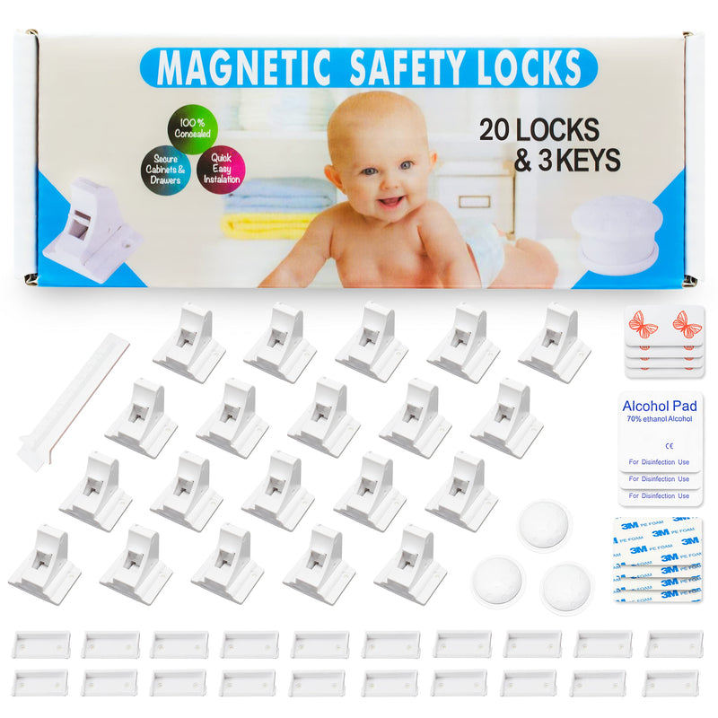 Eco-Baby Cabinet Locks for Babies - 20-Pack Magnetic Baby Proof Safety Latches﻿, 3 Keys - Magnetic Baby Proof Lock for Cabinets, Doors, Drawers - Easy to Install Child Proofing - NewNest Australia