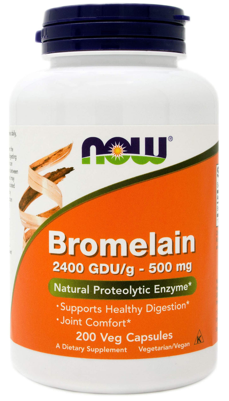 Now Bromelain 500 mg, 200 Veg Capsules - Natural Pineapple, Proteolytic Enzyme Supplement, 2400 GDU 200 Count (Pack of 1) - NewNest Australia