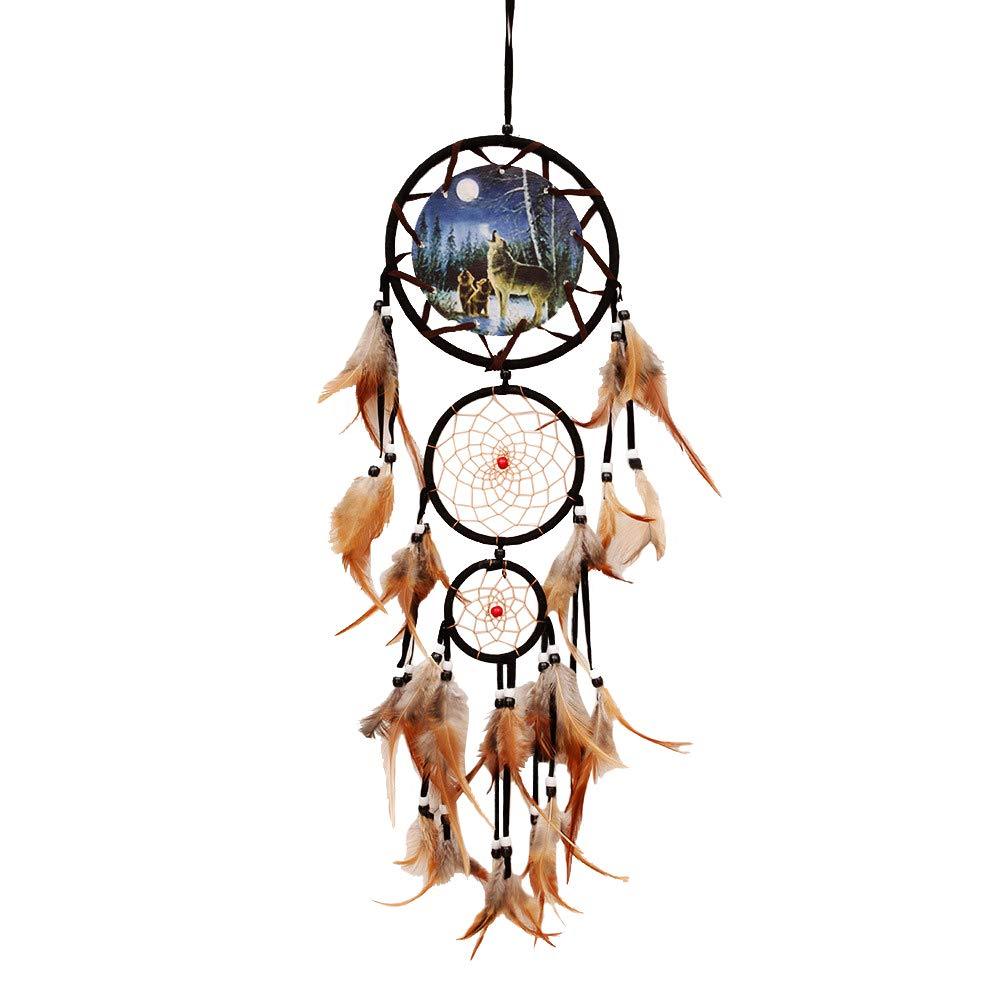 NewNest Australia - wgg Dream Catcher Indian Style Oil Painting Wolf Hand-Woven Car Pendant Wall Hanging Home Decorations(Wolf) 