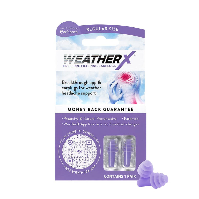 WeatherX Headache Prevention– Pressure Filtering Earplug for Shifts in Barometric Weather Pressure, Download Free Alert app (Regular 1 PK) Regular 1 PK - NewNest Australia