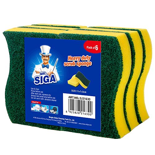 MR.SIGA Heavy Duty Scrub Sponge, Pack of 6, Size:11 x 7 x 3 cm, 4.3" x 2.8" x 1.2" 6 Pack - NewNest Australia