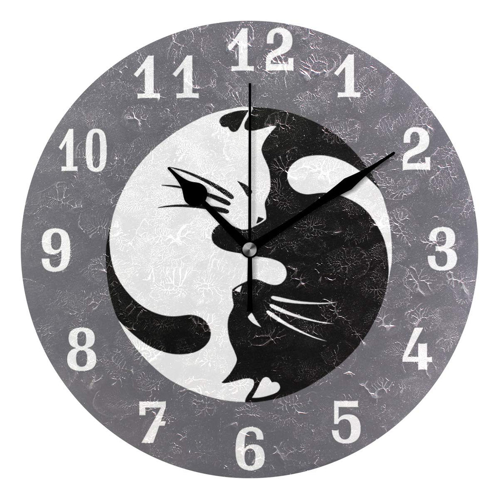 NewNest Australia - SEULIFE Wall Clock Yin Yang Tai Chi Cat Animal, Silent Non Ticking Clock for Kitchen Living Room Bedroom Home Artwork Gift 