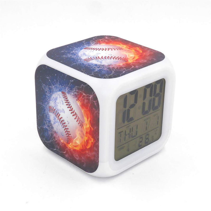 NewNest Australia - BoWay 3＂Desk & Shelf Clock Baseball Fire Digital Alarm Clock with Led Lights Blue Table Clock for Kids Teenagers Adults Home/Office Decor 