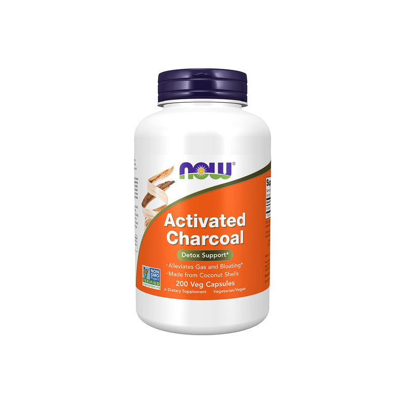 NOW Supplements, Activated Charcoal Made from Coconut Shells, Non-GMO Project Verified, Detox Support*, 200 Veg Capsules - NewNest Australia