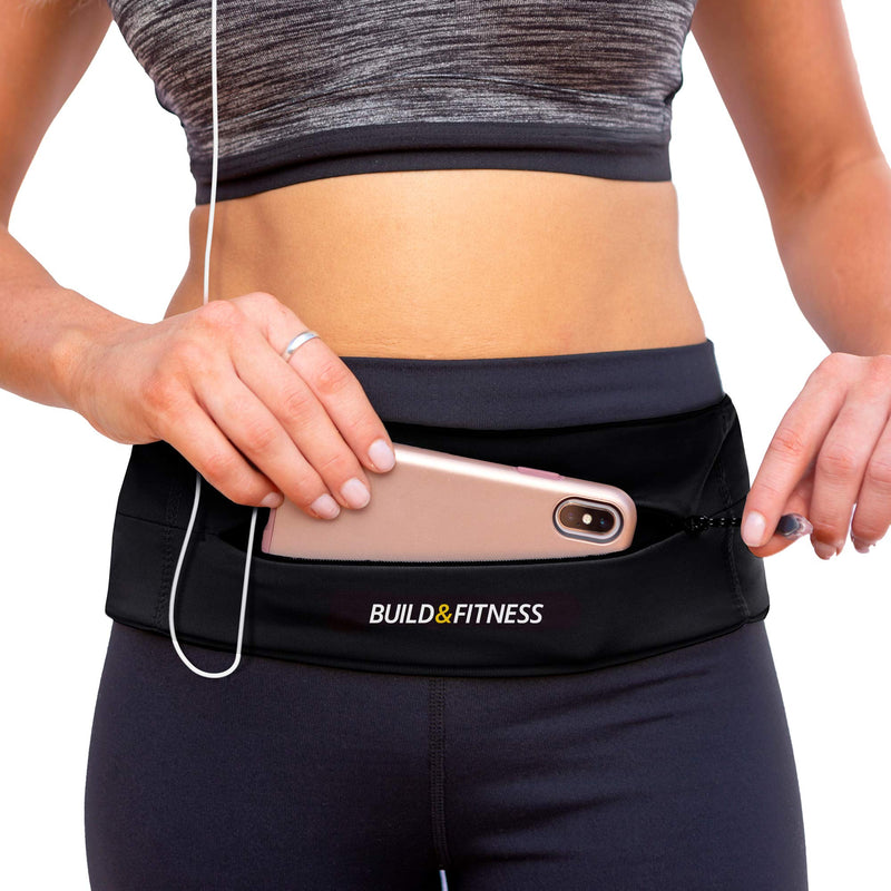 Build & Fitness Zipper Running Belt – Adjustable Waist Pack, Slim, Comfortable with Key Clip – Fits all Phone models, Keys, Cards, Fuel GU's – Fits Men and Women – Run, Jog, Gym workout, Cycle, Hiking Black - NewNest Australia