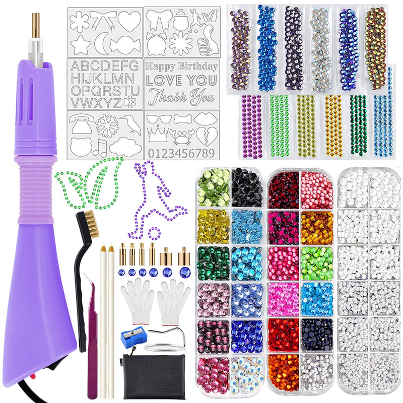 Hotfix Applicator, 5784 PCS Rhinestones, GLTECK DIY Hot Fix Rhinestone Applicator Wand Setter Tool Kit with 7 Different Sizes Tips, Tweezers & Brush Cleaning kit - 5 Pack Hot-Fix Crystal Rhinestones - NewNest Australia