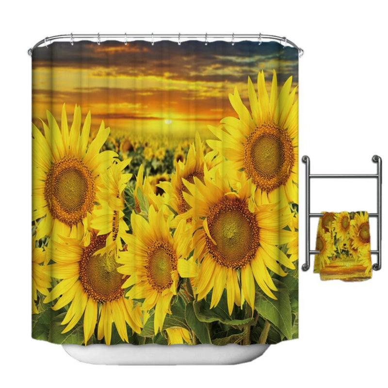 Fangkun Sunflower Snuggle Together at Sunset Shower Curtain - Polyester Fabric Waterproof Bath Curtains Decor Set - 12PCS Shower Hooks - 72 x 72 inches - NewNest Australia