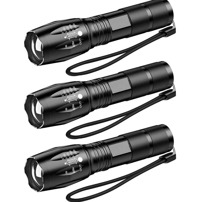 Ultra-Bright Flashlights, 2000 Lumens XML-T6 LED Tactical Flashlight, Zoomable Adjustable Focus, IP65 Water-Resistant, Portable, 5 Light Modes for Indoor and Outdoor,Camping,Emergency,Hiking (3 Pack) - NewNest Australia