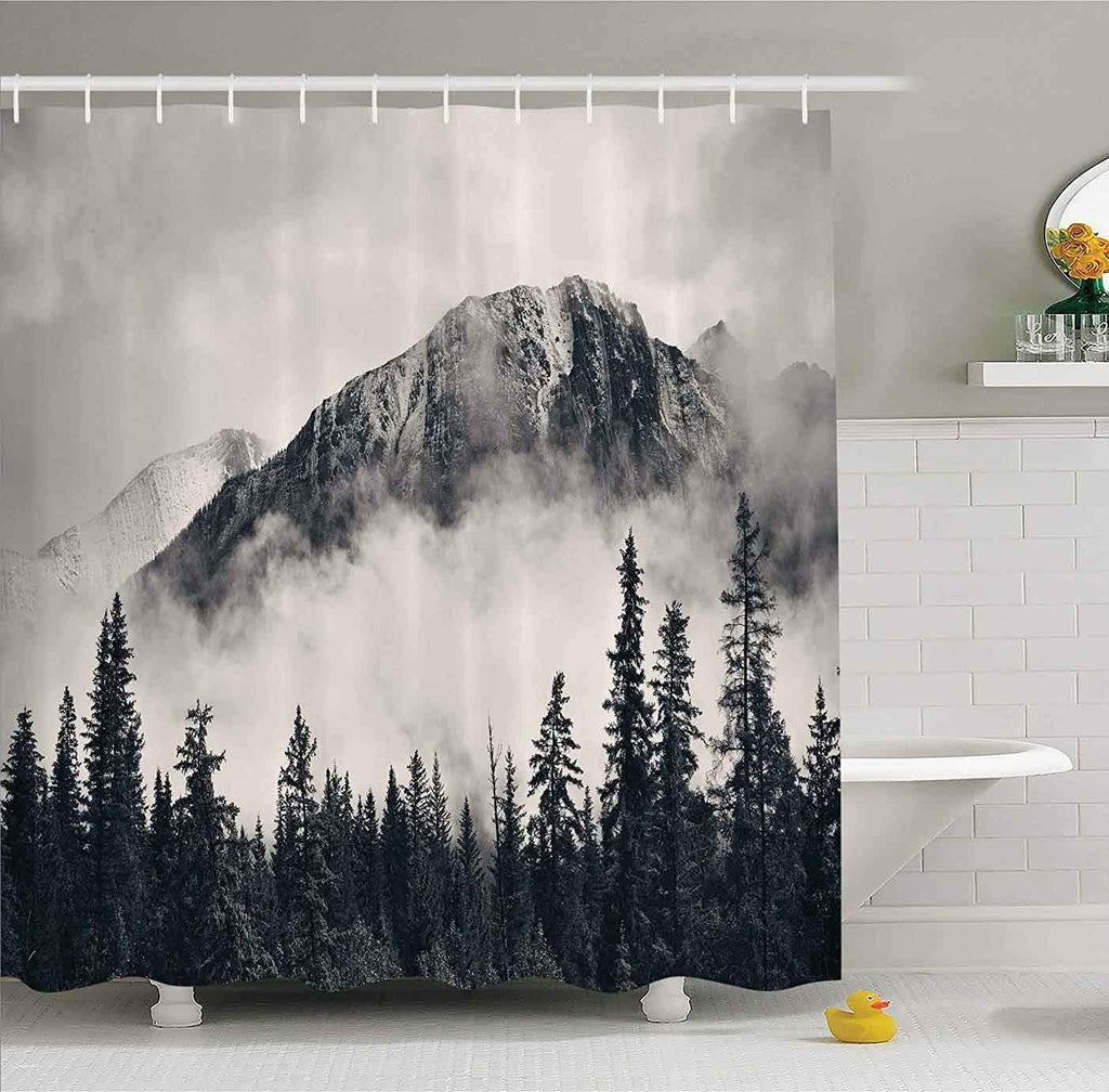 Canadian Smoky Mountain Cliff Outdoor Idyllic Photo Art Shower Curtain No Liner, National Parks Home Decor Curtain, Waterproof Polyester Fabric Bathroom Shower Curtain with Hooks 72" x 72" - NewNest Australia