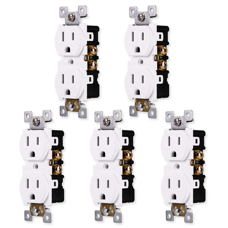 GE Grounding Duplex 5 Pack, in Wall Receptacle, Tamper Resistant, 3 Prong Socket, Easy Install, 15 Amp, UL Listed, White, 41869 electrical outlet - NewNest Australia