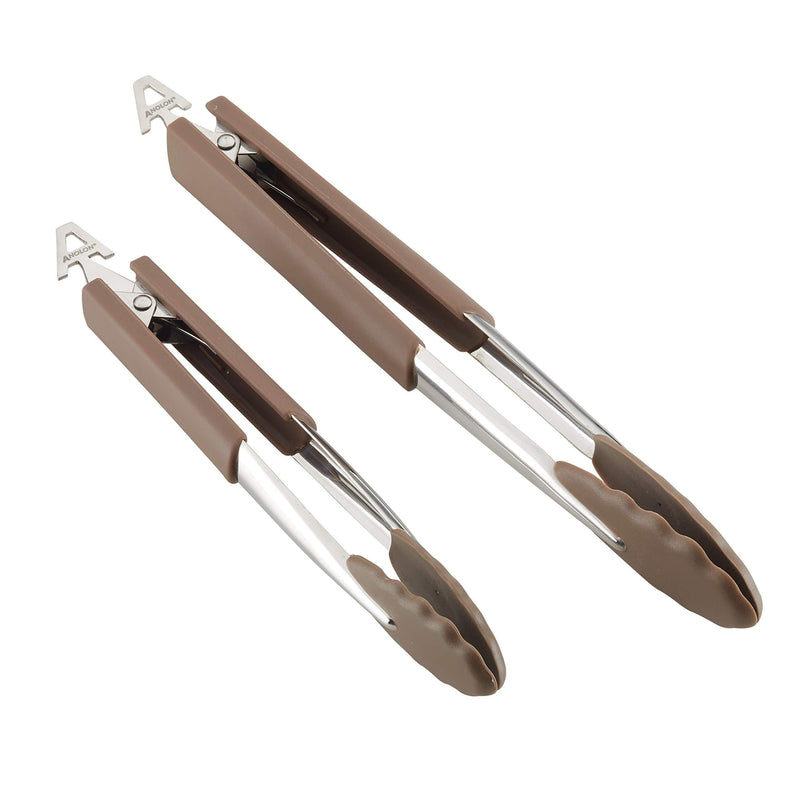 NewNest Australia - Anolon SureGrip Dishwasher Safe Nonstick Locking Cooking Tongs Set/Salad Serving Tools, 9 Inch and 12 Inch, Bronze Brown 