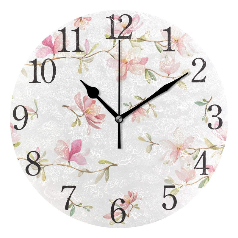 NewNest Australia - SUABO Wall Clock Arabic Numerals Design Beautiful Pink Floral Round Wall Clock for Living Room Bathroom Home Decorative 