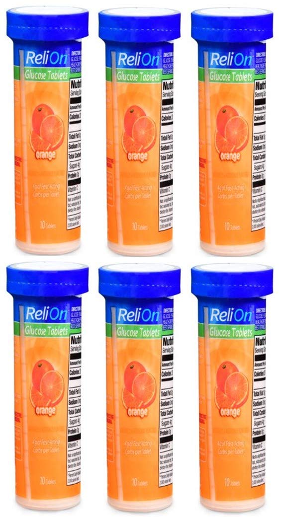 ReliOn Orange Flavor Glucose Tablets - 6 Pack of 10 Tablets Tube - NewNest Australia
