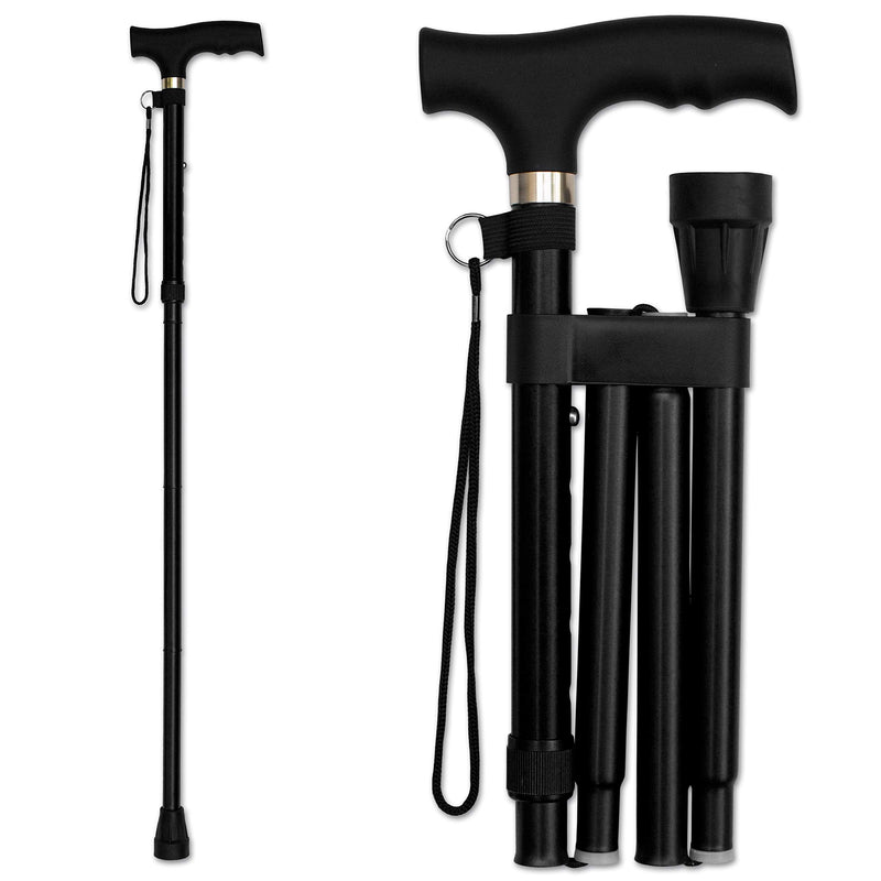 RMS Folding Cane - Foldable, Adjustable, Lightweight Aluminum Offset Walking Cane - Collapsible Walking Stick with Ergonomic Derby Handle - Ideal Daily Living Aid for Limited Mobility (Black) Black - NewNest Australia