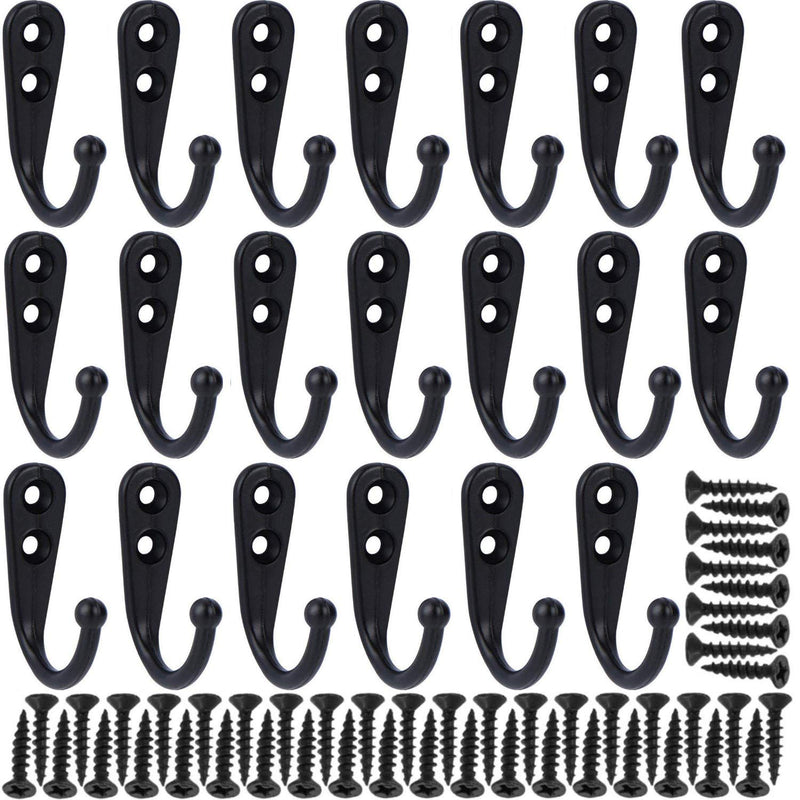 NewNest Australia - Onwon 20 Pieces Wall Mounted Hooks with 50 Pieces Screws, Vintage Style Robe Hooks Single Coat Hanger Coat Hooks (Black) Black 