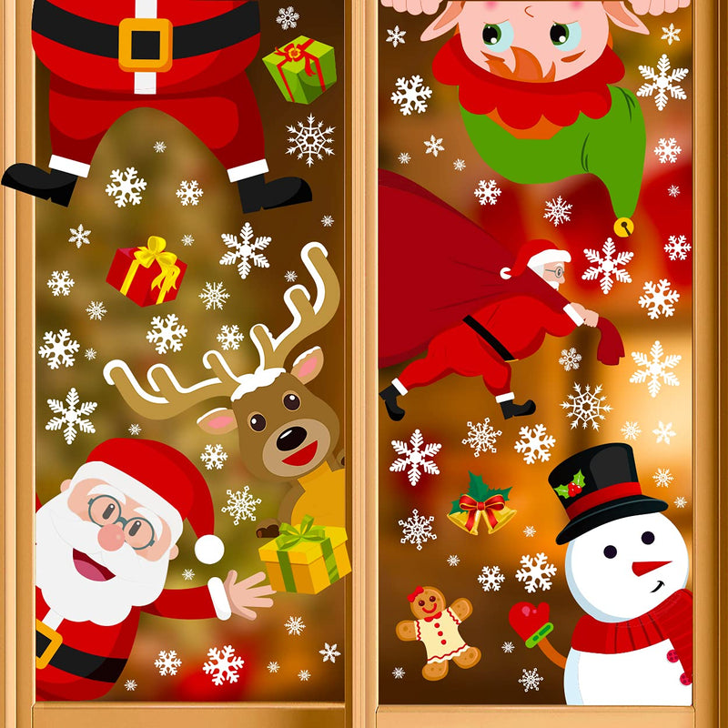 314 PCS 12 Sheets Christmas Window Clings Snowflake Decorations - Winter Wonderland Xmas Party Supplies - Santa Claus Elf Reindeer Peeking Decals - NewNest Australia