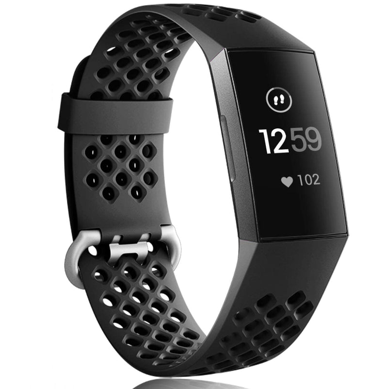 Wepro Bands Compatible with Fitbit Charge 4 / Charge 3 / Charge 3 SE, Waterproof Band with Breathable Holes for Women Men, Small, Large Black Large 7.1"-8.7" - NewNest Australia