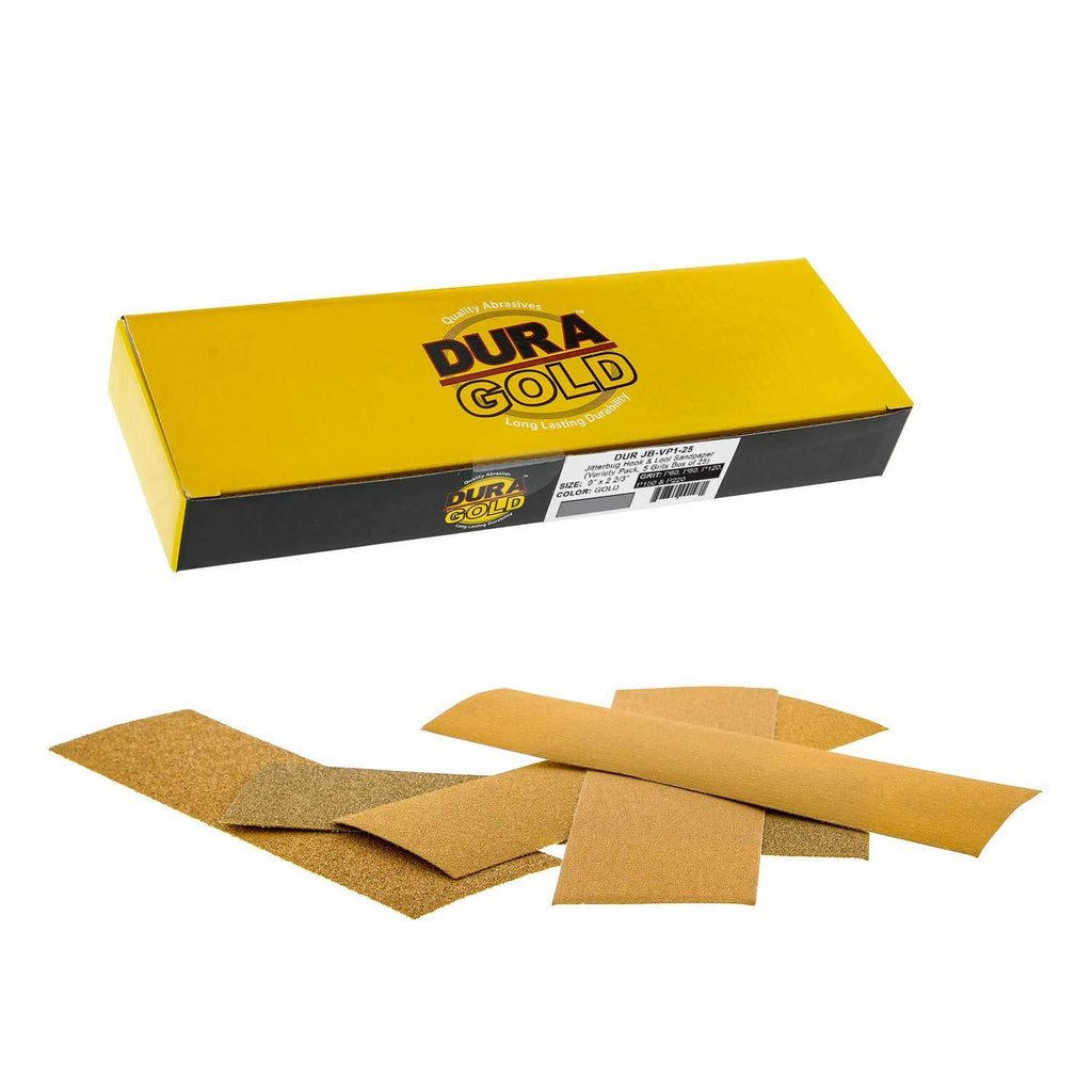 Dura-Gold - Premium - Variety Pack (60,80,120,150,220) - Detail Hand Sanding Hook & Loop Sandpaper Sheets 9" x 2-2/3" for Automotive & Woodworking - Box of 25 Variety Pack 1 - NewNest Australia