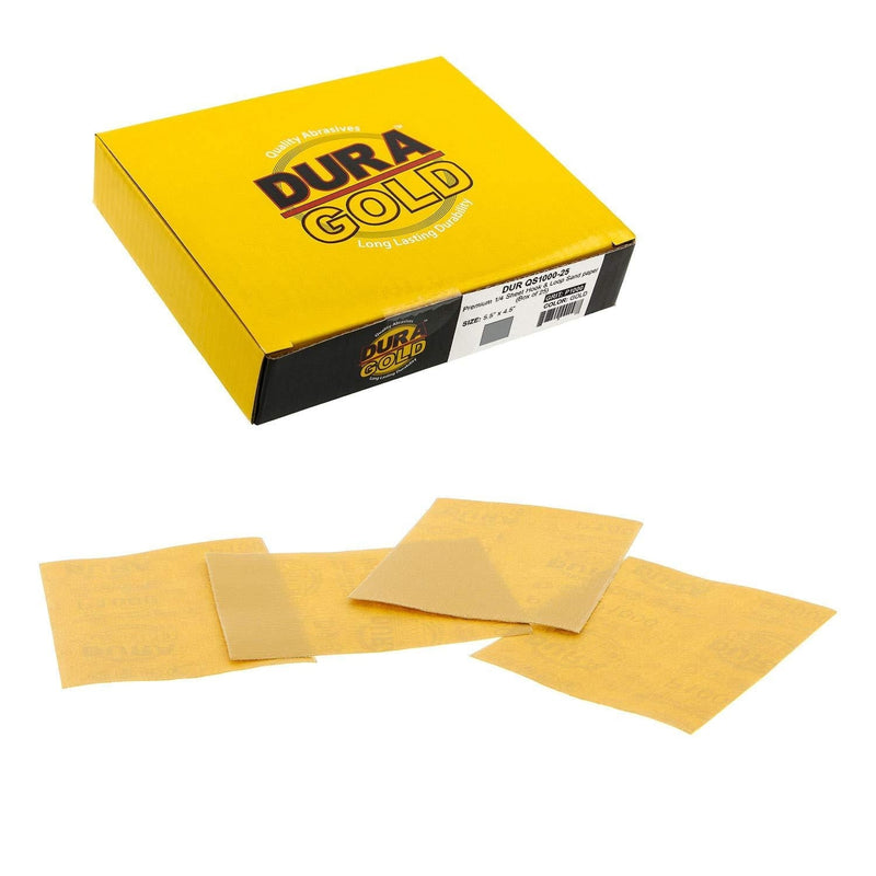 Dura-Gold - Premium - 1000 Grit Gold - 1/4 Sheet Hook & Loop Sandpaper 5.5" x 4.5" - For Automotive & Wookworking Palm Sanders - Box of 25 1000-Grit - NewNest Australia