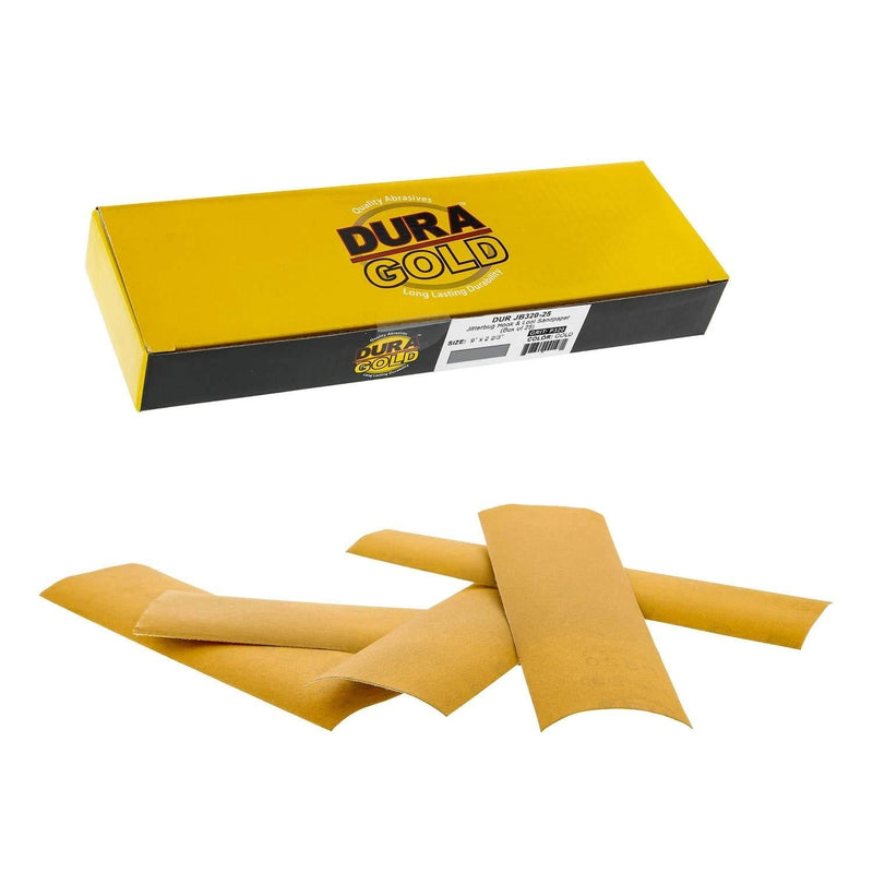 Dura-Gold - Premium - 320 Grit Gold - Detail Hand Sanding Hook & Loop Sandpaper Sheets 9" x 2-2/3" for Automotive & Woodworking - Box of 25 320-Grit - NewNest Australia