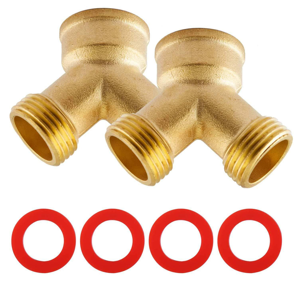 Litorange (2 Pack) Solid Brass Lead-Free Body Backyard 2 Way Y Valve Garden Hose Connector MHT 3/4" Inch Thread Splitter Adapter + 4 Silicone Hose Washers 2 Pack - NewNest Australia