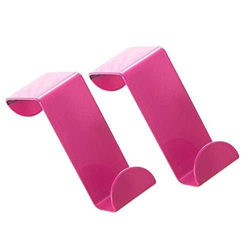 NewNest Australia - JCBIZ 2-Pack Over The Door Hooks Stainless Steel Seamless Nail-Free Bathroom Kitchen Home Office Z Shape Single Colorful Back Door Hook Rack Hanger Organizer for Cloth Bag Towel Scarf Hat Pink 