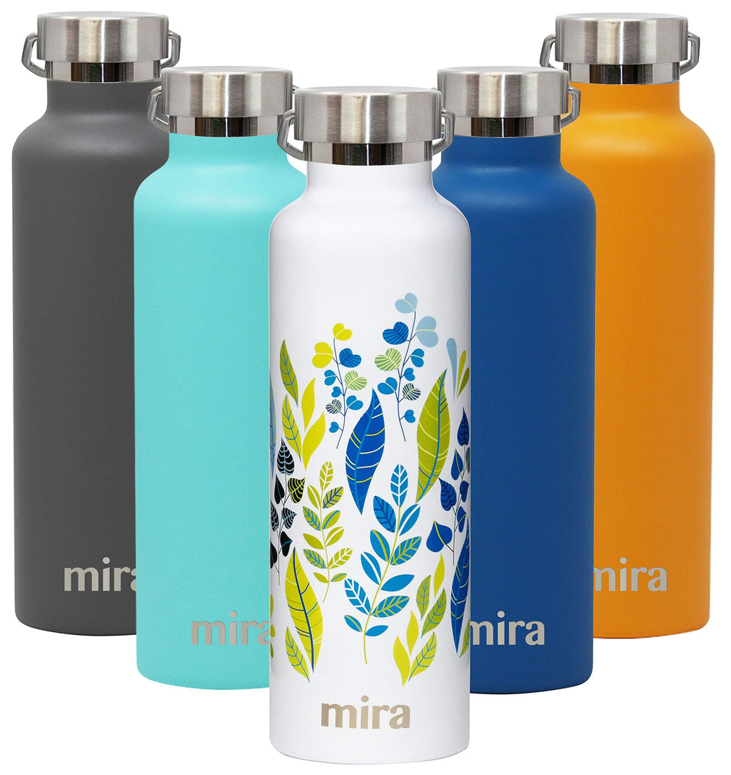 NewNest Australia - MIRA Alpine Stainless Steel Vacuum Insulated Water Bottle with 2 Lids, Sports Thermos Flask Keeps Cold 24 Hours, Hot 12 Hours, Reusable Hydro Bottle - 25 oz (750 ml) Spring Leaves 25 Ounce 