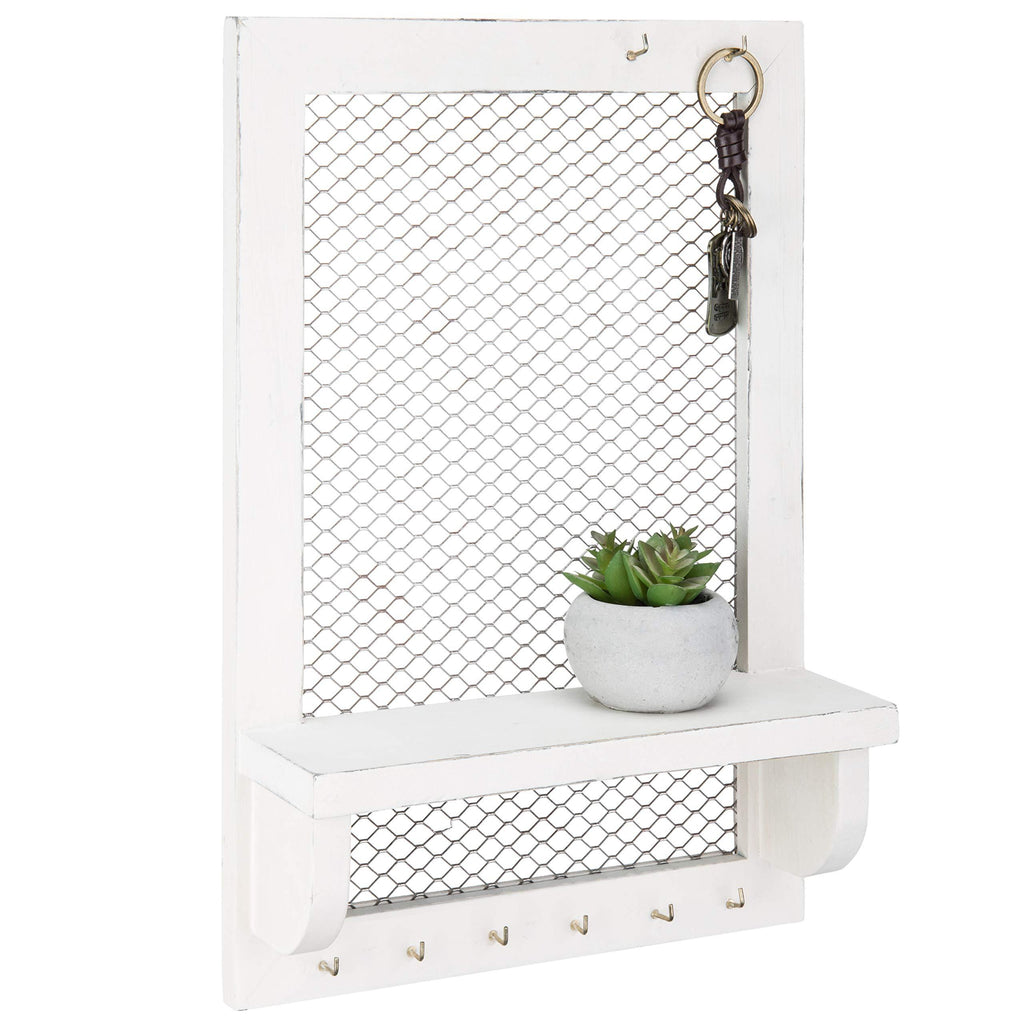 MyGift Wall-Mounted Vintage White Wood & Mesh Jewelry Organizer & Display Shelf - NewNest Australia