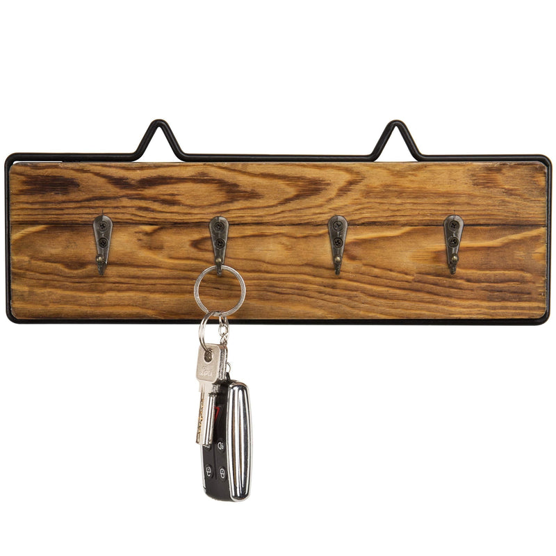 NewNest Australia - MyGift Rustic Wood & Wire Wall-Mounted 4-Hook Key Rack 