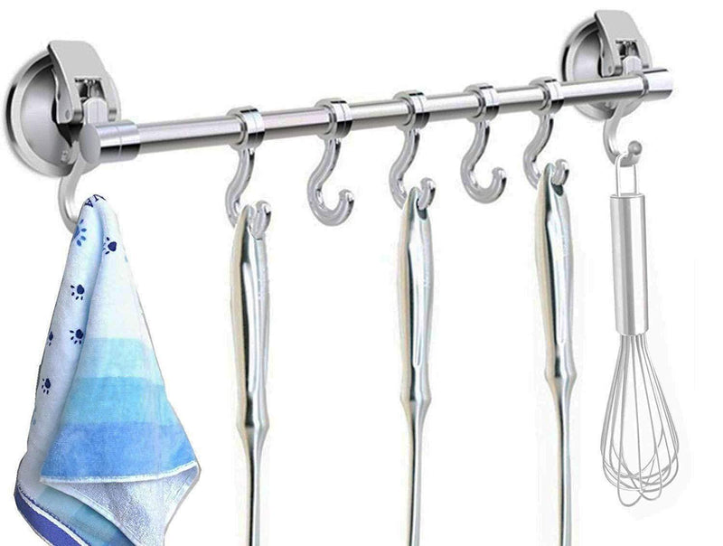 NewNest Australia - iRomic Suction Cup Hook Rack Bar Rail Hanger Shower Utensil Hook Hooks Organizer for Kitchen Utensils and Bathroom Accessories Towel,Wreath, Loofah,Bathrobe. 