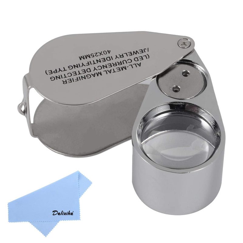 40X Full Metal Illuminated Jewelry Loop Magnifier,Delixike Pocket Folding Magnifying Glass Jewelers Eye Loupe with LED Light(LED Currency Detecting/Jewlers Identifying Type Lupe) - NewNest Australia