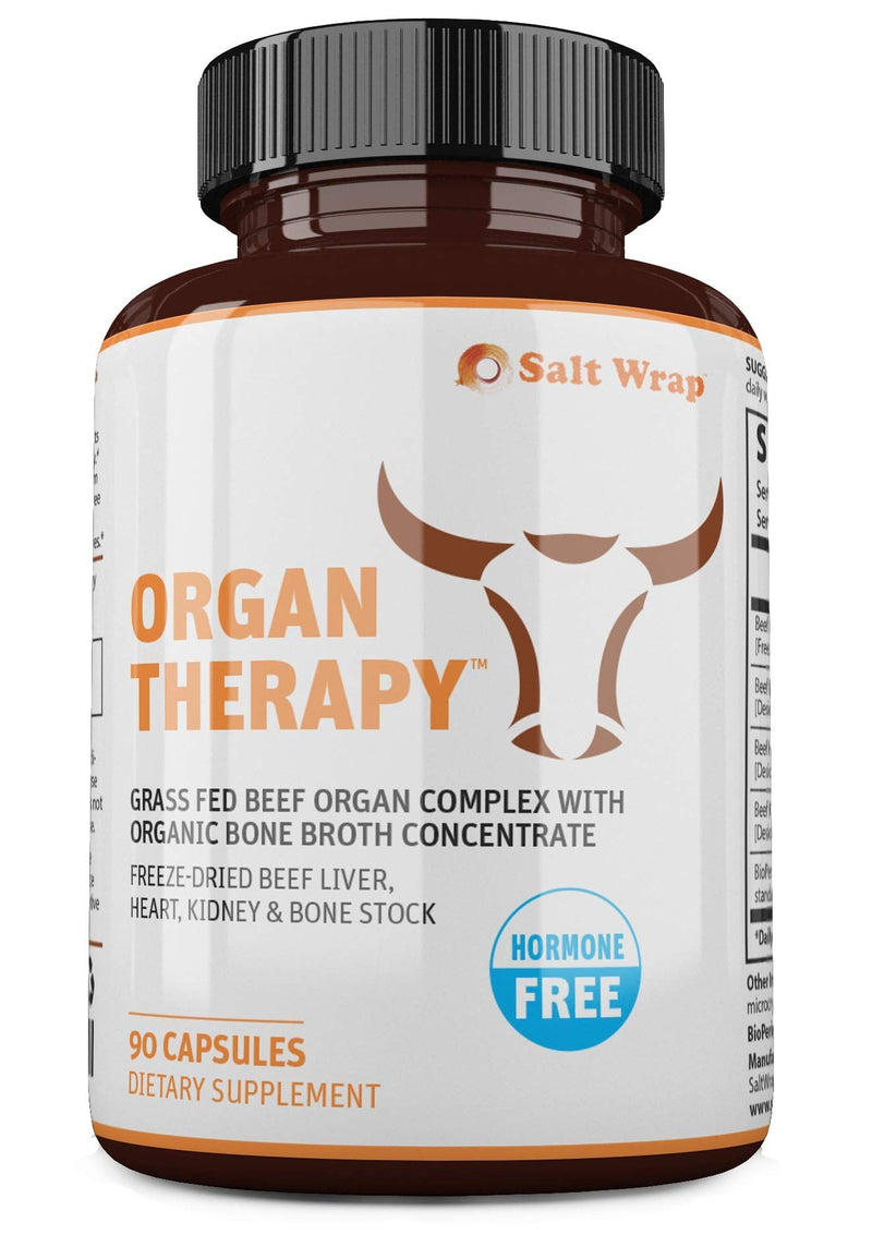SaltWrap Organ Therapy - Grass Fed Beef Organ Meat Complex Supplement with Organic Bone Broth Concentrate (Beef Liver, Heart, Kidney and Bone Broth Capsules with BioPerine), Desiccated, 90 Capsules - NewNest Australia