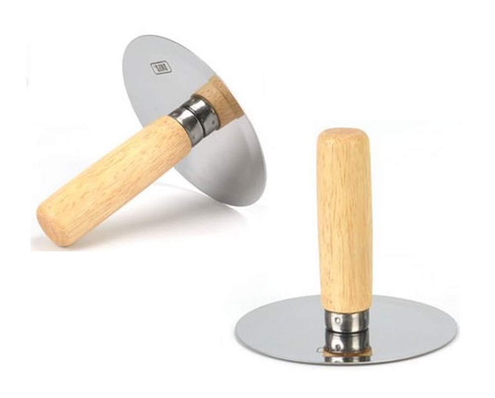 NewNest Australia - Korean Style Pancake Hotteok Hand Presser Stainless Steel Round Plate Wooden Handle 