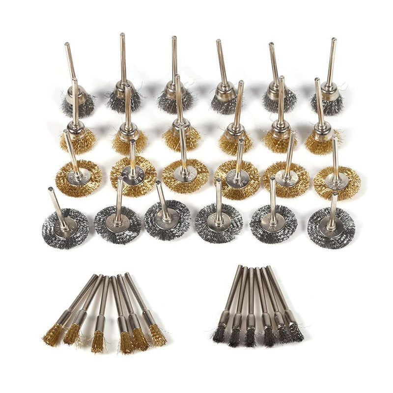 Brass-Coated Steel Bristles Pen Cup Wheel Shaped Polishing Cleaning Rotary Tools Full Kit, Pack of 36pcs - NewNest Australia