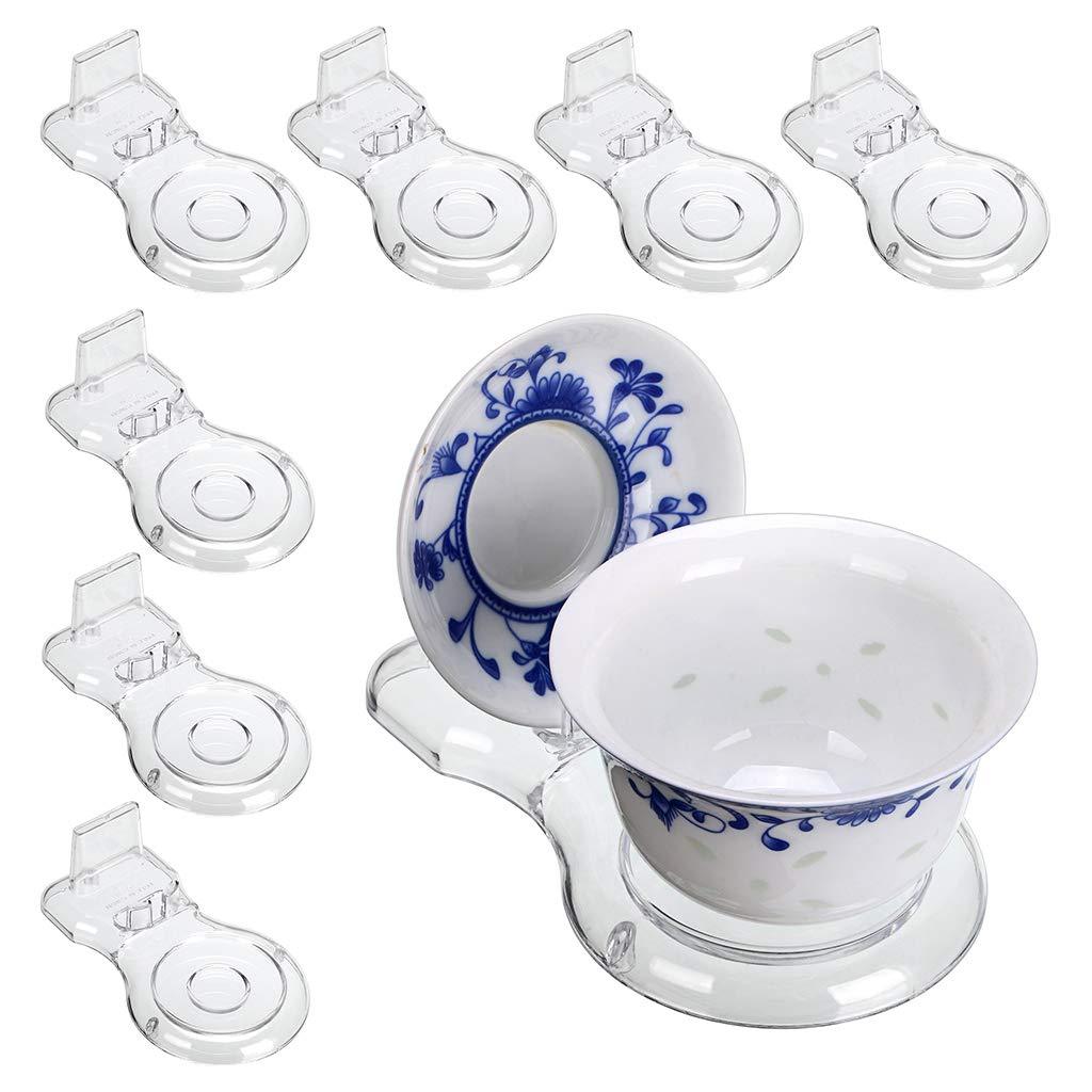 NewNest Australia - Hipiwe Acrylic Tea Cup Saucer Display Stands Clear Dinnerware Display Easel Stand Teacup Sets Plate Holder,Pack of 8 (8pcs,Short Legs) 