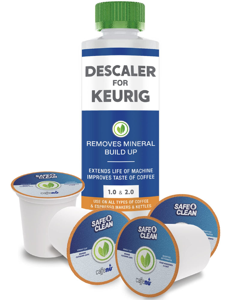 Descaling Solution and Cleaning Kit for Keurig 1.0 & 2.0 K Cup Coffee Machines. 3 Month Supply. 2 uses per Bottle & 4 Cleaner Pods. Removes Limescale & Cleans Pod Area. Eco Friendly - NewNest Australia